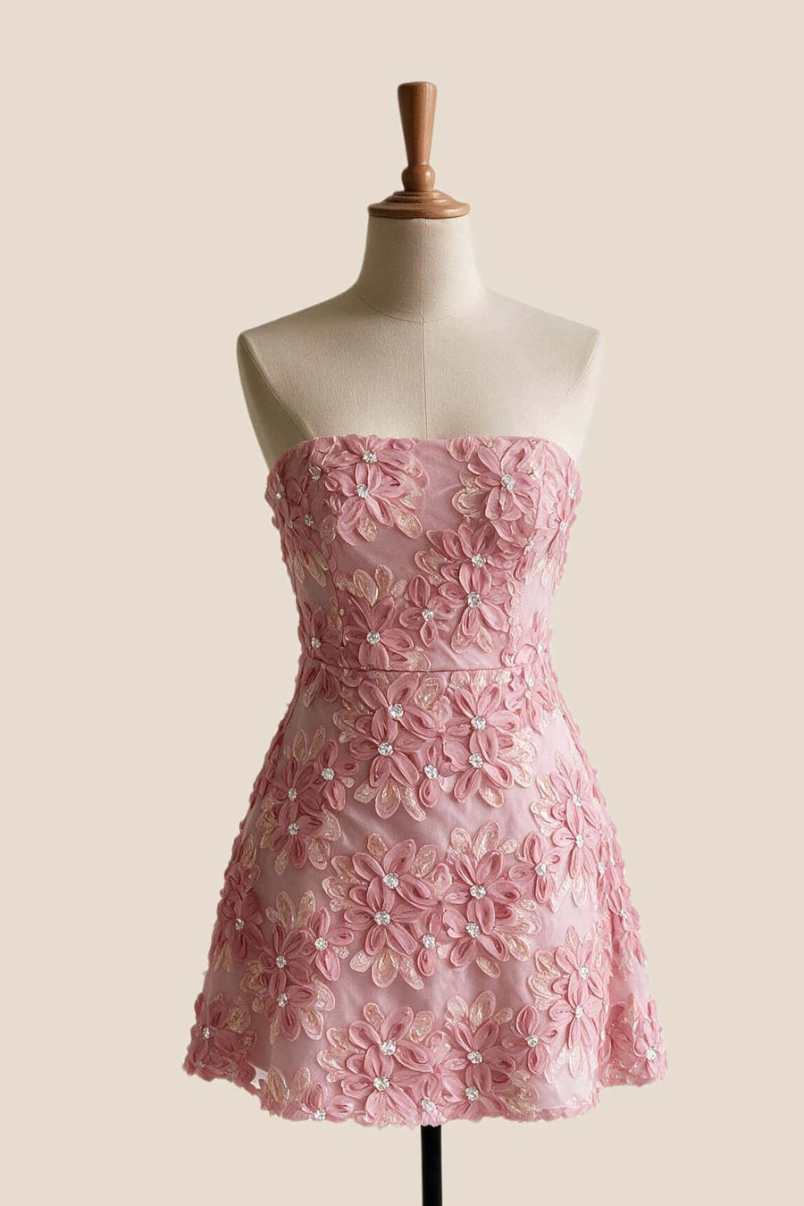 Pink Floral A-line Short Princess Dress