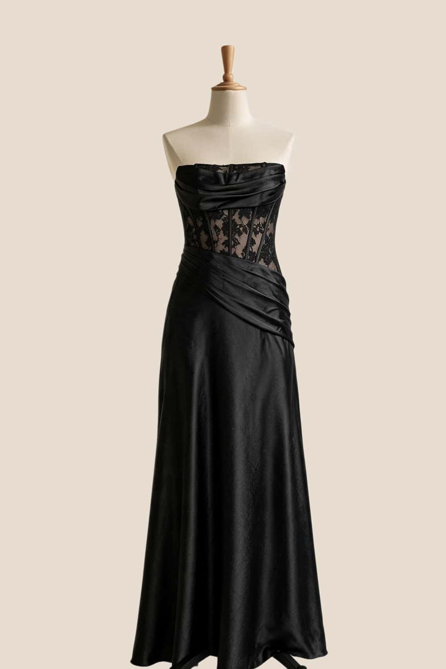 Yellow Satin Sheer Ruched Long Prom Dress