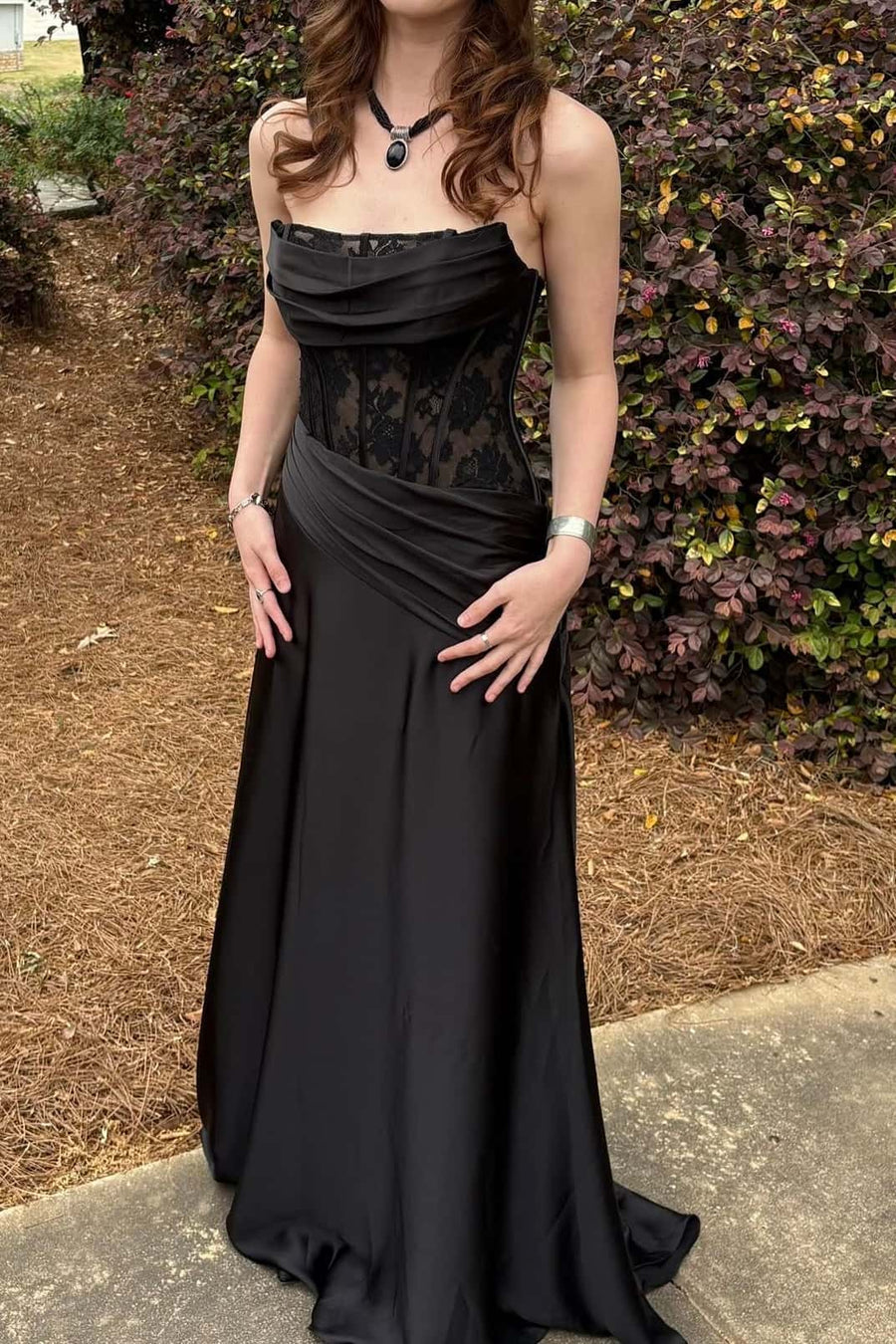 Yellow Satin Sheer Ruched Long Prom Dress