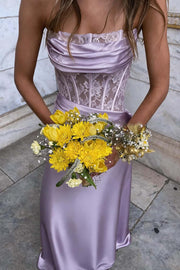 Yellow Satin Sheer Ruched Long Prom Dress