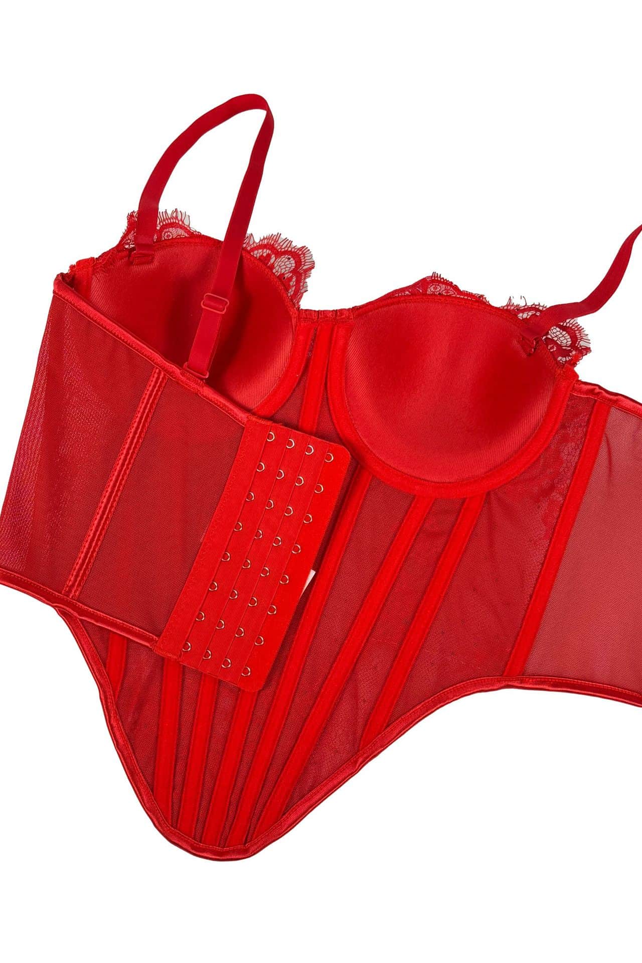 Red Lace Sweetheart Bustier Corset Top