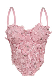 Pink 3D Floral Rhinestone Corset Top