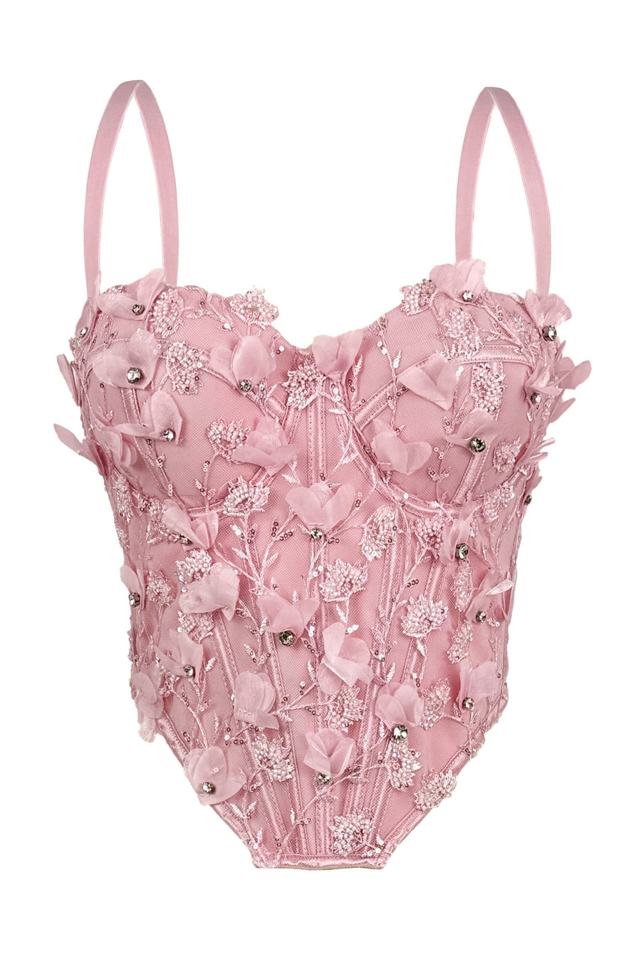 Pink 3D Floral Rhinestone Corset Top