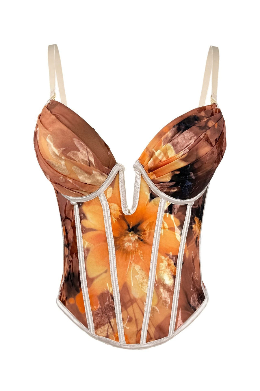 Orange Straps Floral Corset Top