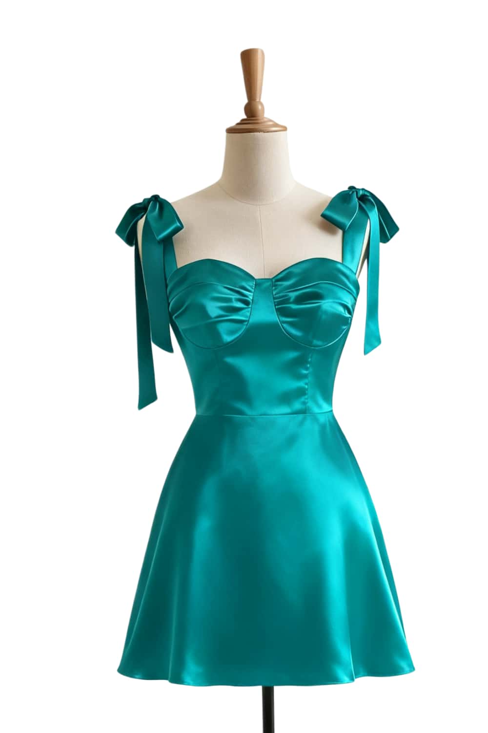 Light Blue Shoulder Tie Satin A-line Short Dress