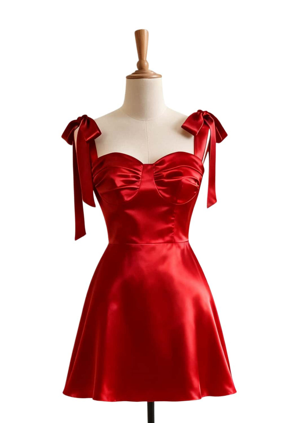 Light Blue Shoulder Tie Satin A-line Short Dress