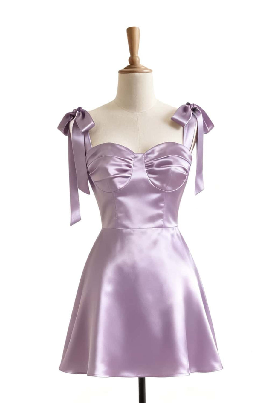 Light Blue Shoulder Tie Satin A-line Short Dress