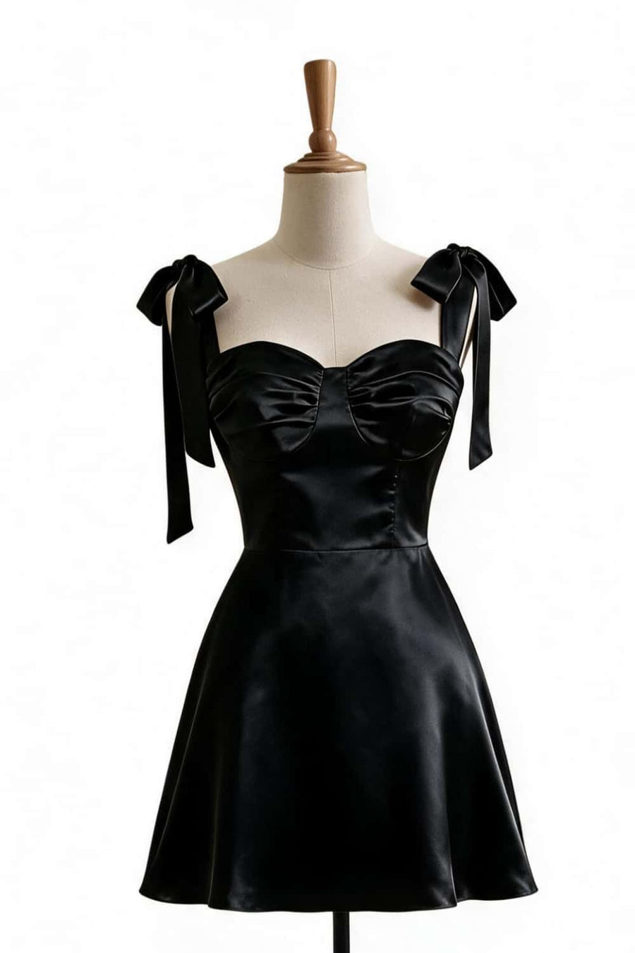 Light Blue Shoulder Tie Satin A-line Short Dress