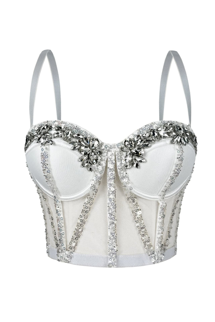Apricot Yellow Rhinestone Mesh Corset Top