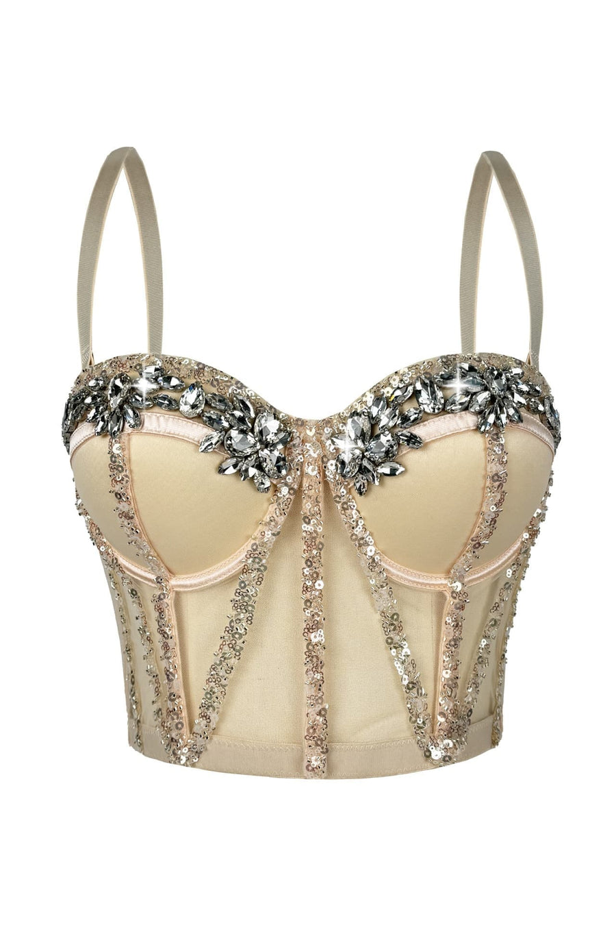 Apricot Yellow Rhinestone Mesh Corset Top