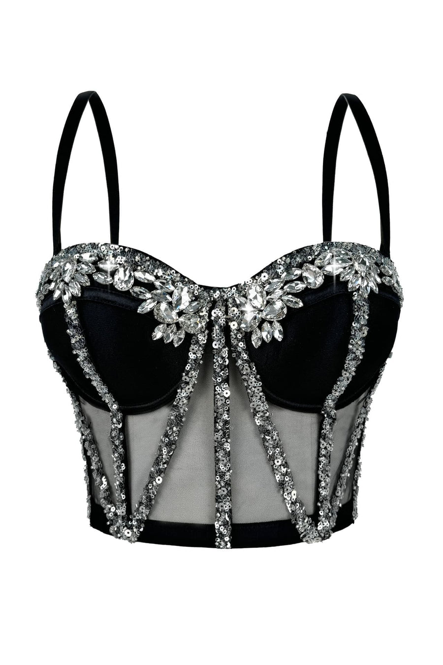 Apricot Yellow Rhinestone Mesh Corset Top