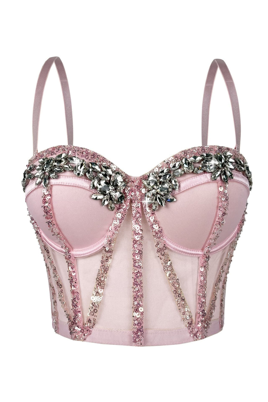 Apricot Yellow Rhinestone Mesh Corset Top