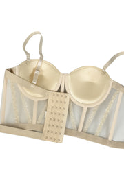 Apricot Yellow Rhinestone Mesh Corset Top