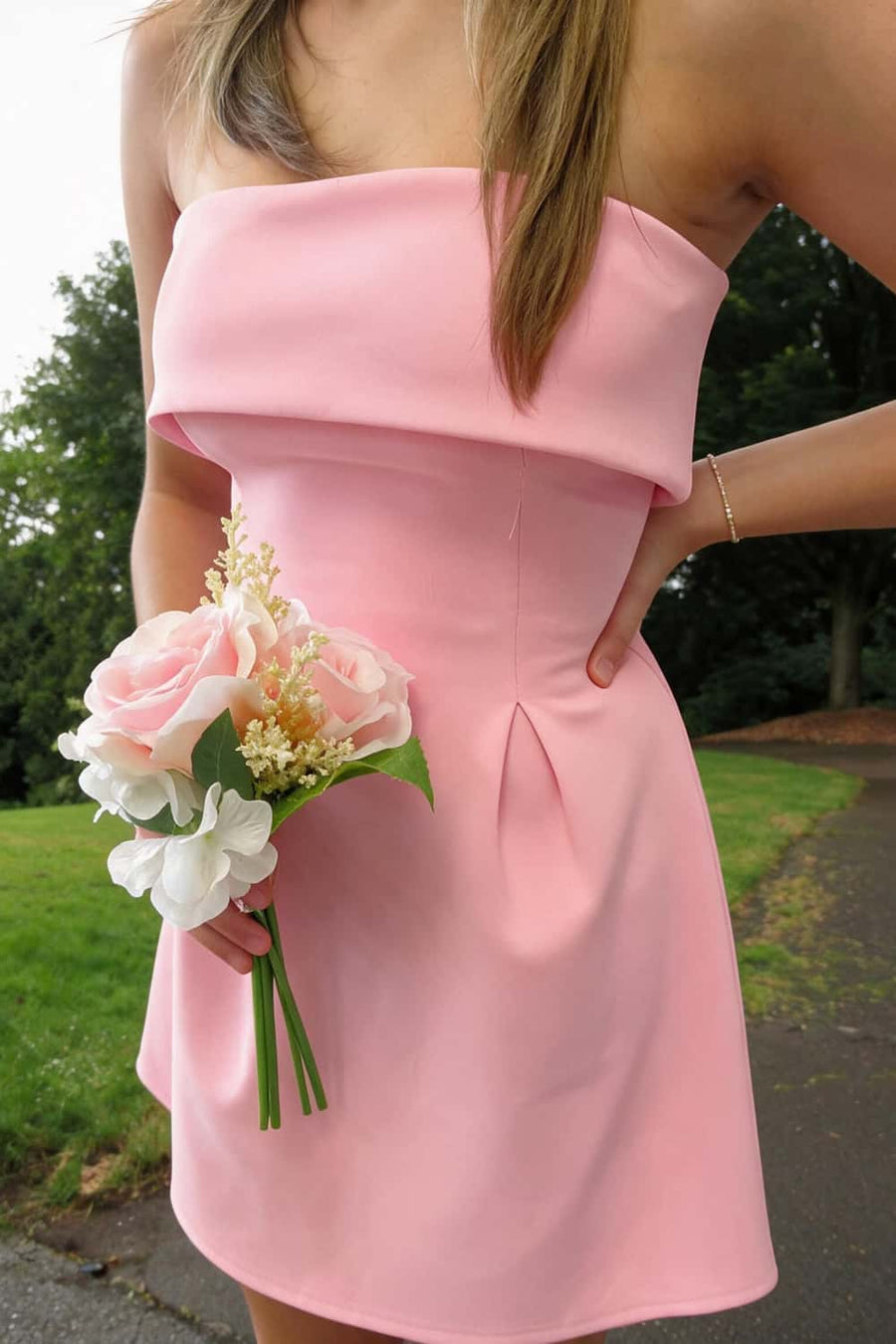 Pink Fold Over A-line Short Dress