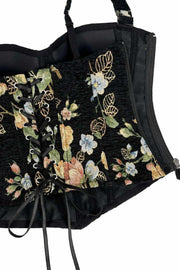 Black Floral Lace-Up Corset