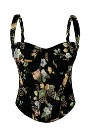 Black Floral Lace-Up Corset