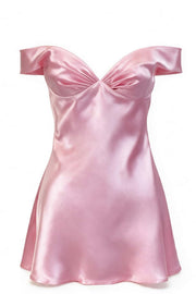 Off the Shoulder Pink A-line Short Dress