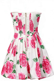 Rose Print Ruched A-line Bubble Dress