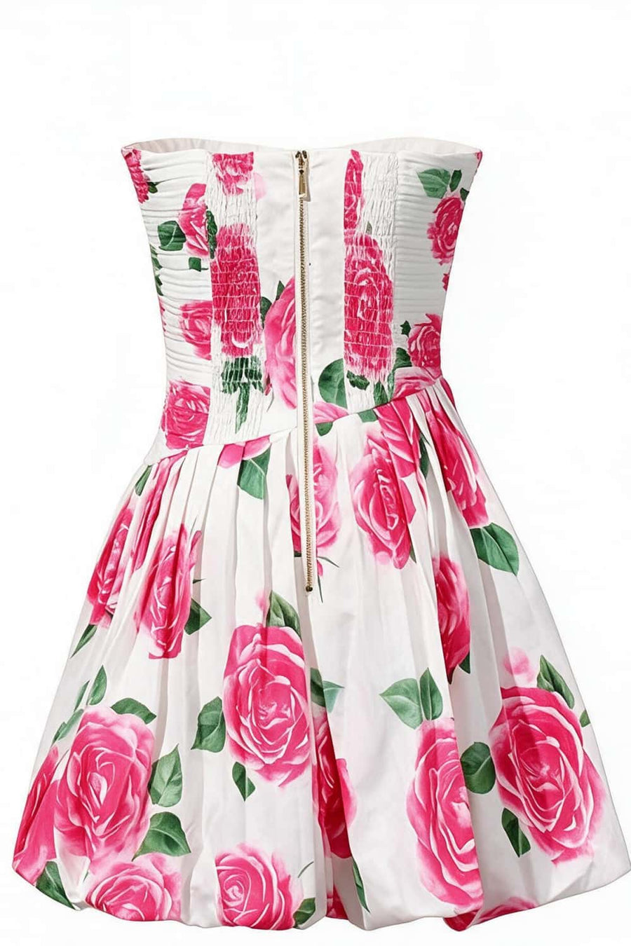 Rose Print Ruched A-line Bubble Dress