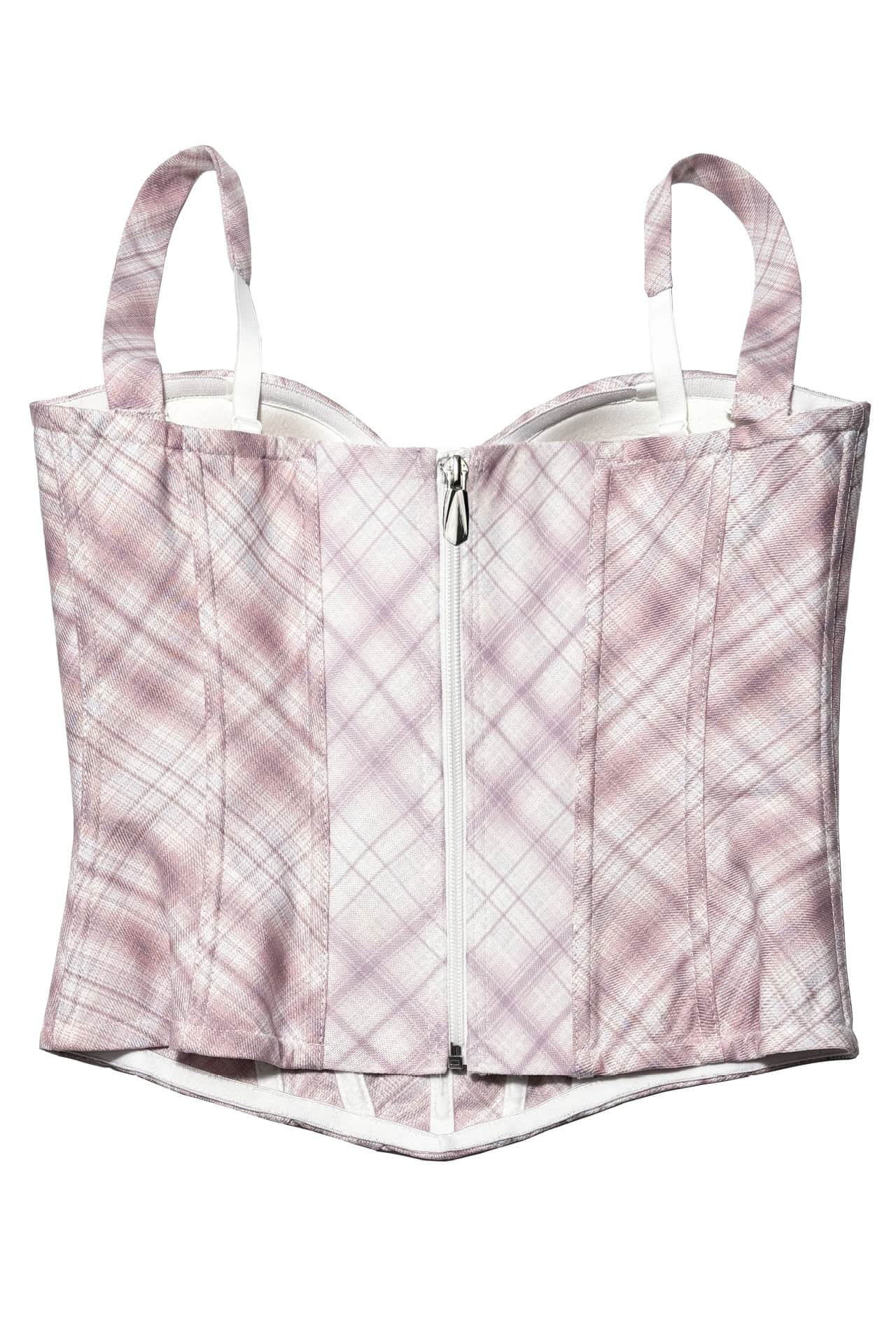 Pink Grid Pattern Fitted Top