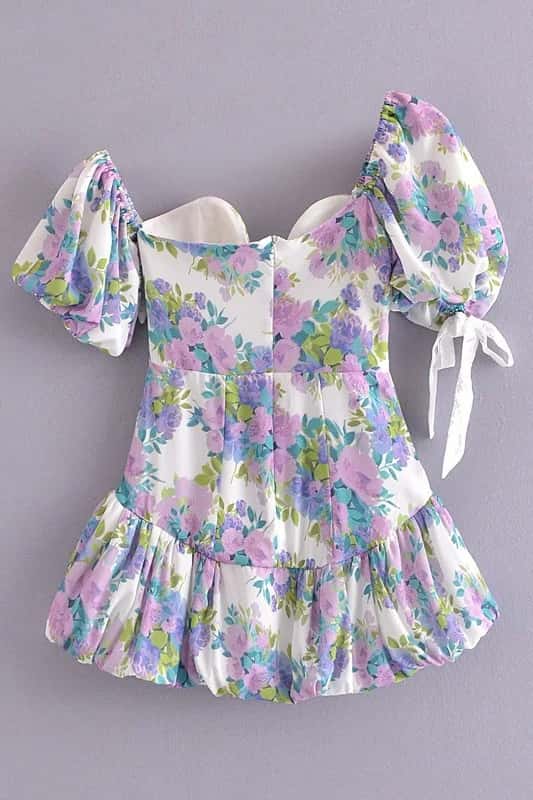 Puff Sleeves Lavender Floral Mini Dress