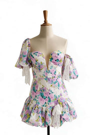 Puff Sleeves Lavender Floral Mini Dress