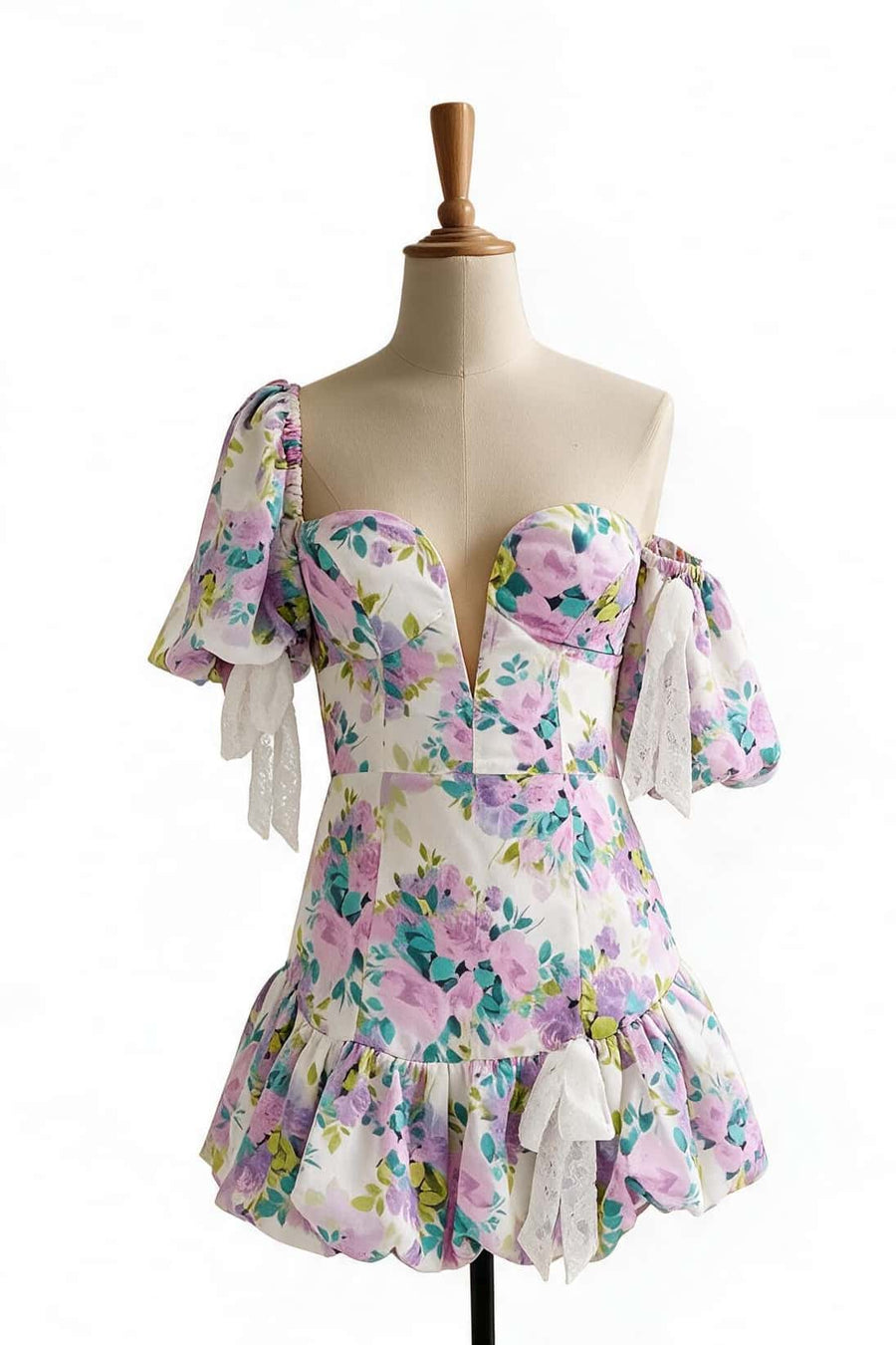 Puff Sleeves Lavender Floral Mini Dress