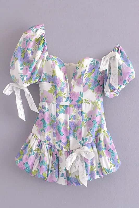 Puff Sleeves Lavender Floral Mini Dress