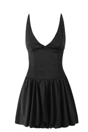 V Neck Blue Short Bubble Dress