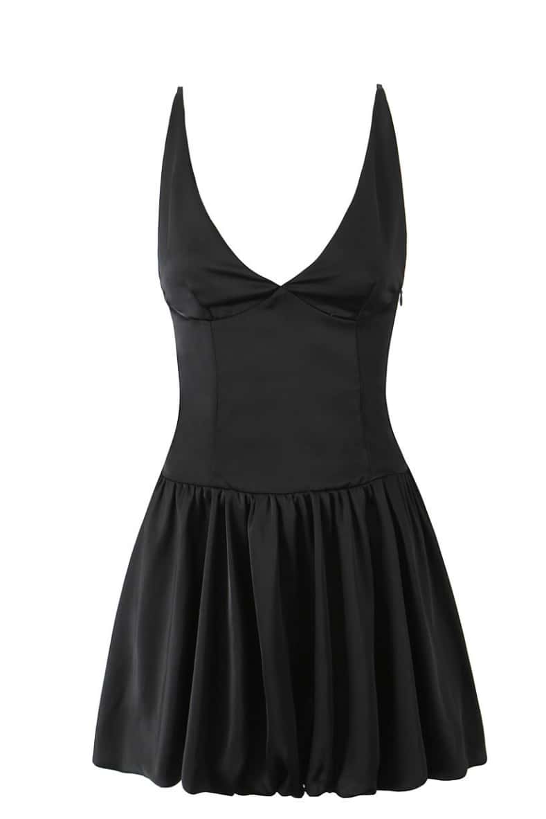 V Neck Blue Short Bubble Dress