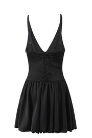 V Neck Blue Short Bubble Dress