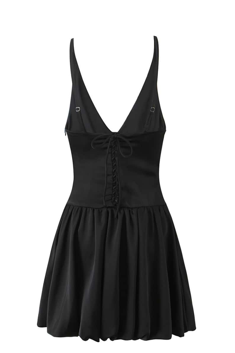 V Neck Blue Short Bubble Dress