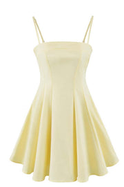 Yellow Straps Pleated A-line Dress