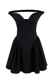 Black Off the Shoulder A-line Short Dress