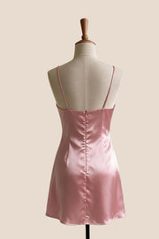 Dusty Rose Satin Twist Mini Dress