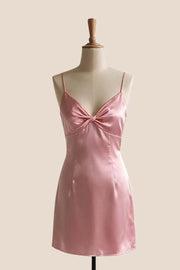 Dusty Rose Satin Twist Mini Dress