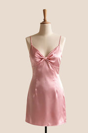 Dusty Rose Satin Twist Mini Dress