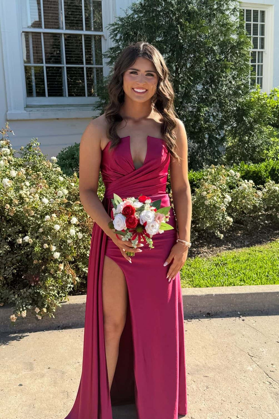 Blue Ruched Satin Fitted Long Formal Dress