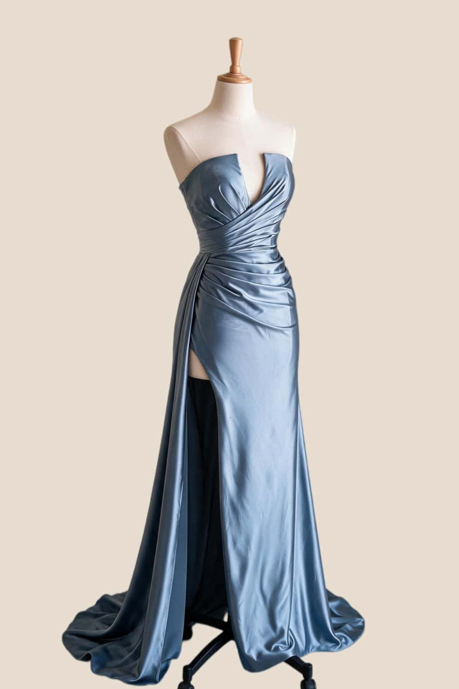 Blue Cutout Ruched Slit Formal Dress