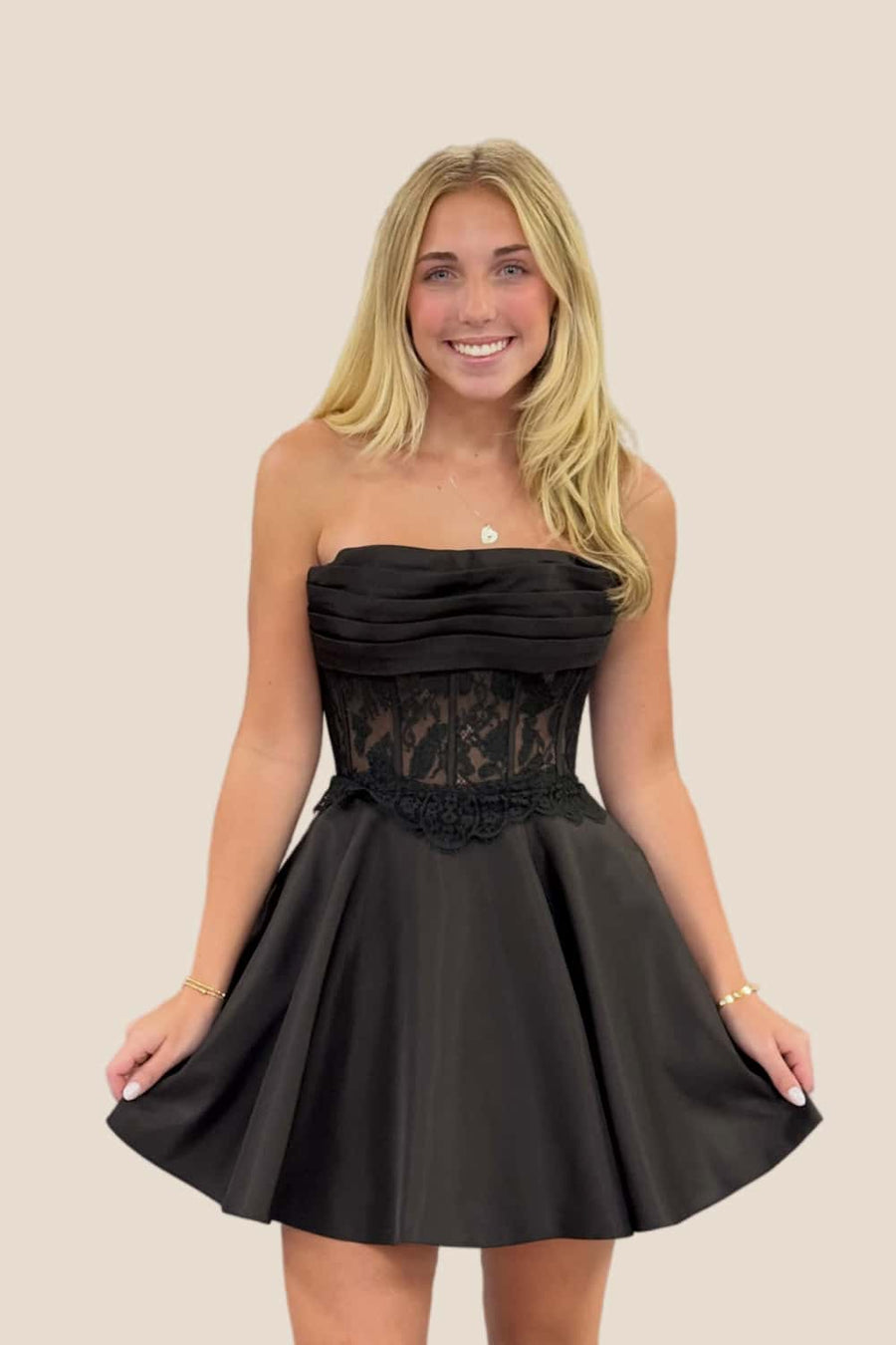 Black Strapless Corset A-line Short Dress