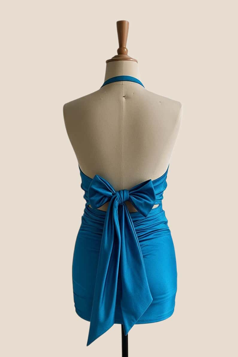 Blue Halter Tight Short Party Dress