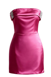 Fuchsia Folded Satin Tight Short Dress