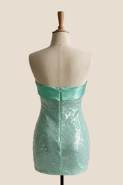 Mint Green Folded Sequin Tight Short Dress