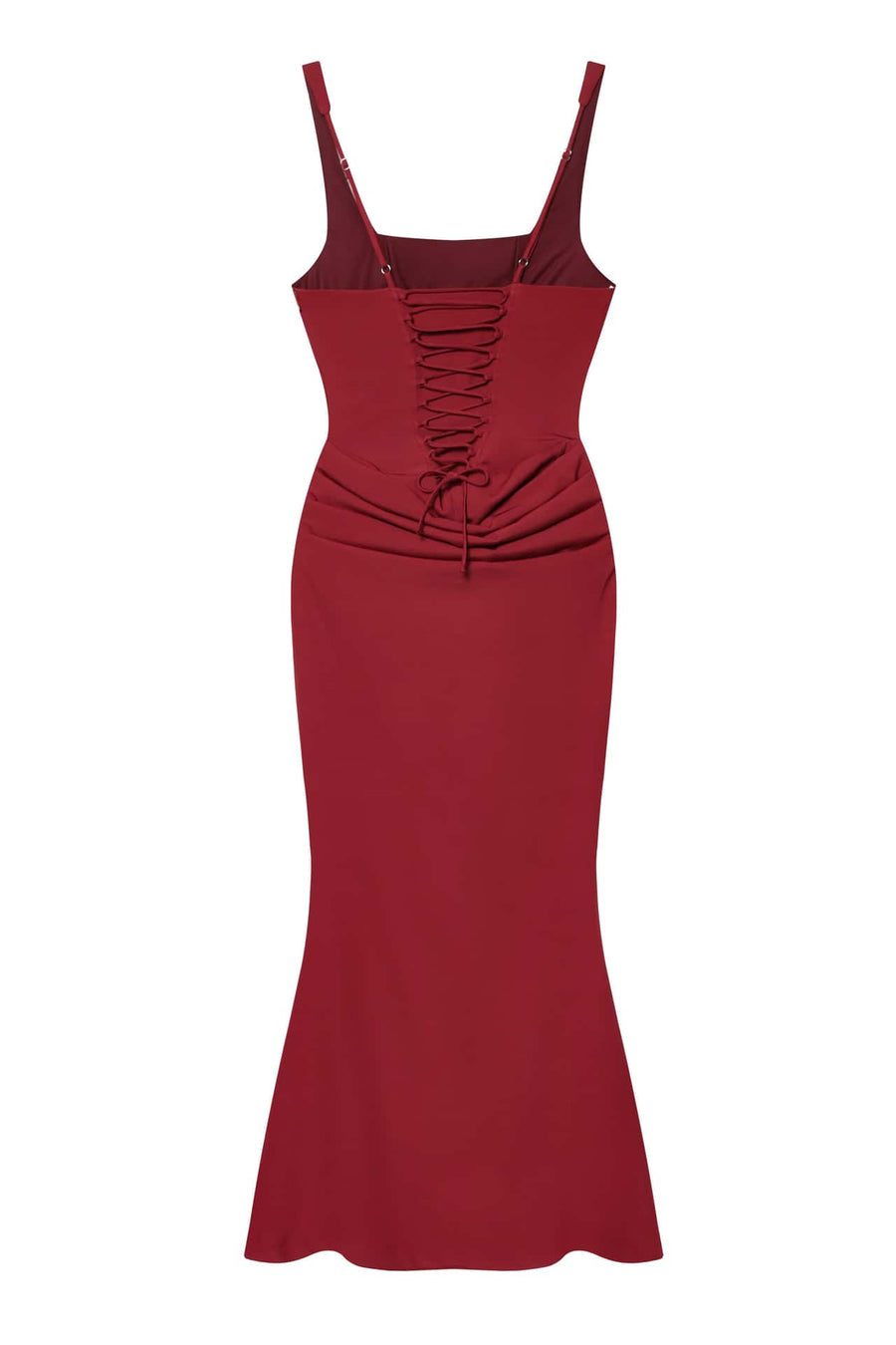 Dark Red Square Neck Draped Long Dress