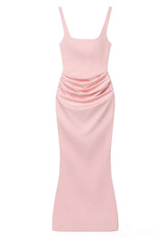 Dark Red Square Neck Draped Long Dress