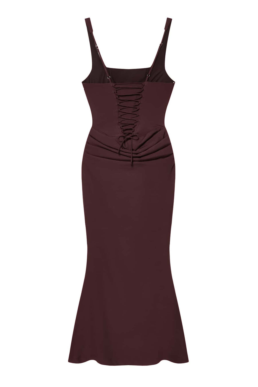 Dark Red Square Neck Draped Long Dress