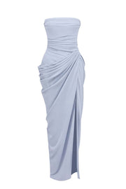 Wine Red Strapless Draped Column Gown