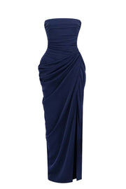 Wine Red Strapless Draped Column Gown