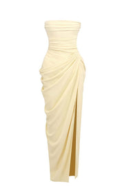 Wine Red Strapless Draped Column Gown