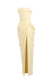 Wine Red Strapless Draped Column Gown